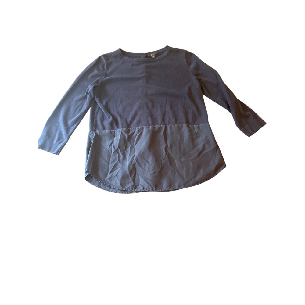 COS Womens Navy Button-Back Top Cotton & Silk Blend Long Sleeves Size S